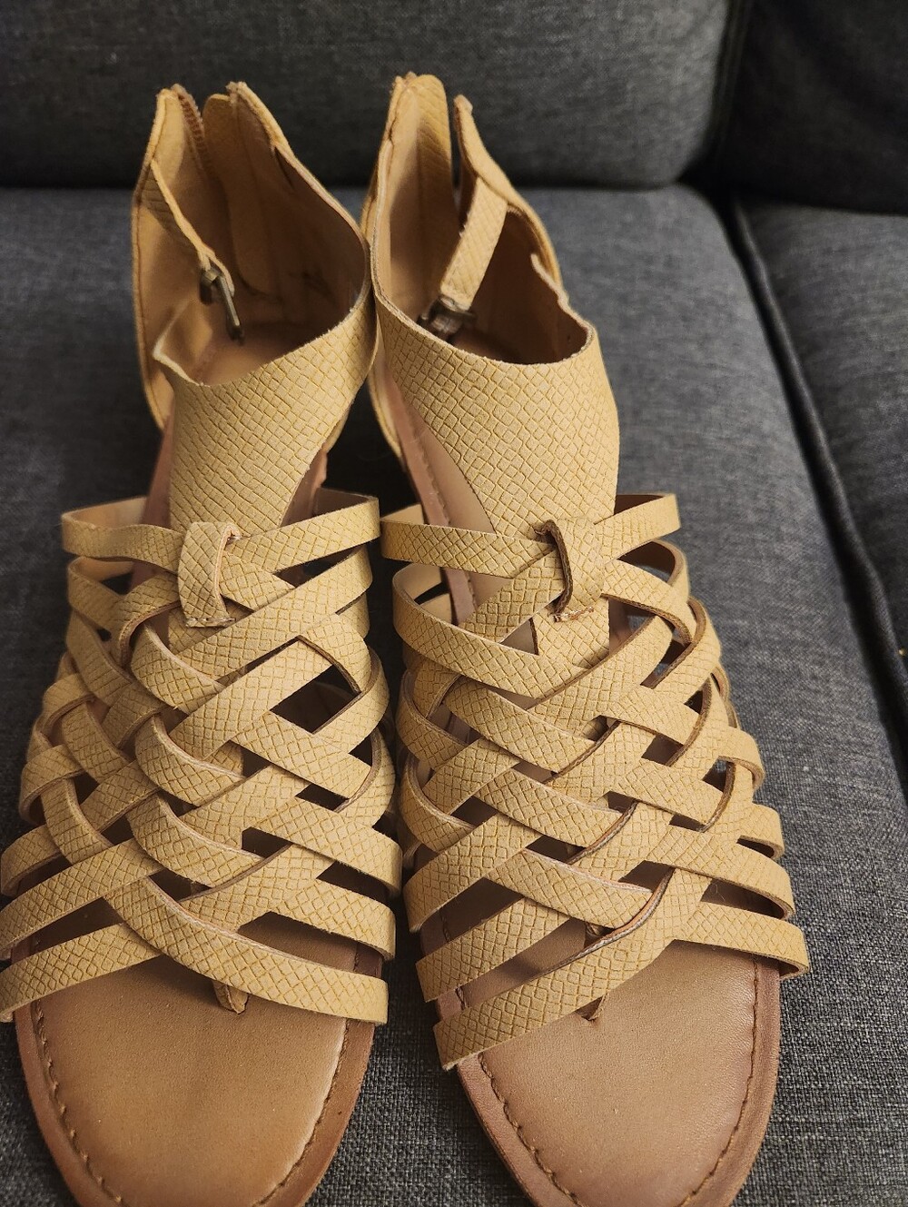 Leather-Look Tan Women's Dress Sandals